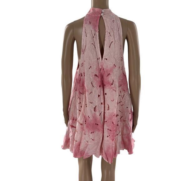 Free People Pink Ombre Tie Dye Eyelet Linen Trapeze Flowy Mini Dress - Picture 7 of 11